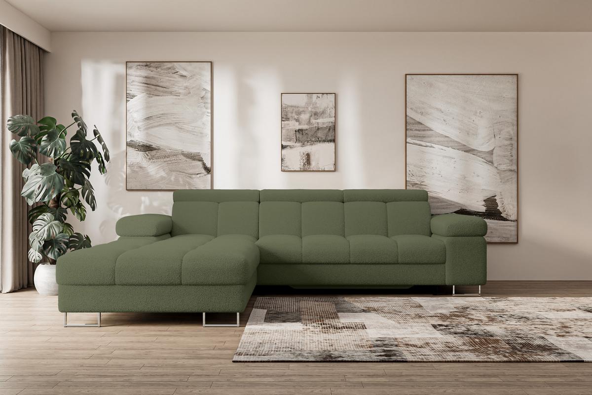 ECKSOFA mit Schlaffunktion Ottomane Links 271x203x79 Grün Bouclé - Smaragdgrün, Holzwerkstoff/Textil (271/203cm) - ALTDECOR