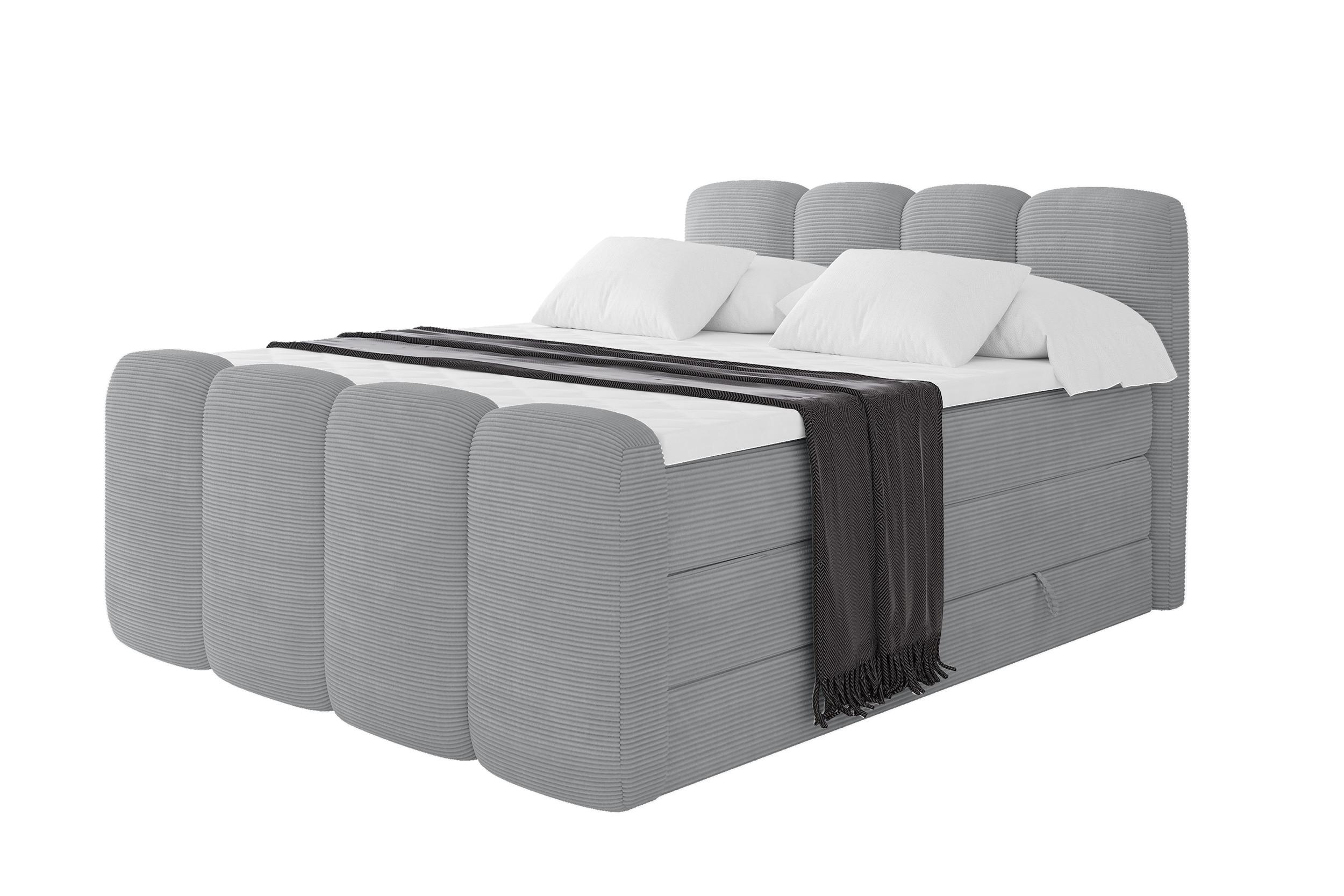 BOXSPRINGBETT mit Matratze H3/H4 - NINA-Z KING - 120x200 cm Grau - Silberfarben, Holzwerkstoff (120/200cm) - ALTDECOR