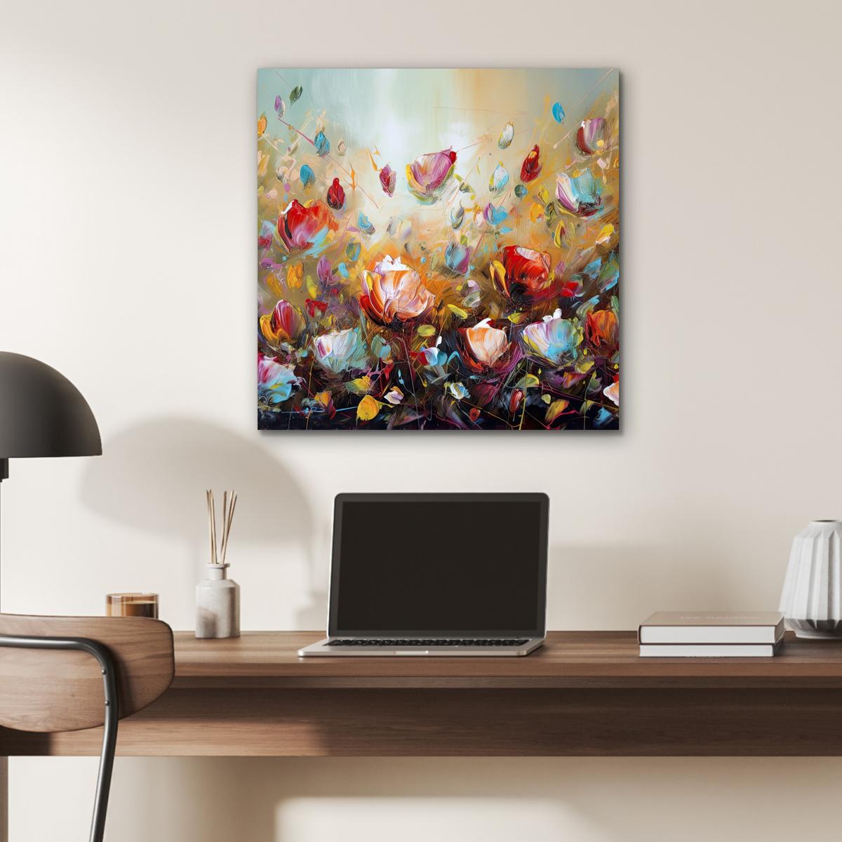 METALLBILD Blumen - Kunst - Natur - Ölgemälde 50x50 cm - Multicolor, Metall (50/50cm) - MuchoWow