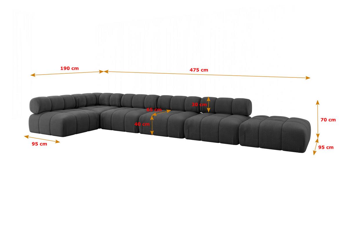 ECKSOFA modulares Sofa Favio-L3 - 475x190x70 cm Schwarz Velours - Schwarz, Holzwerkstoff/Textil (475/190cm) - ALTDECOR