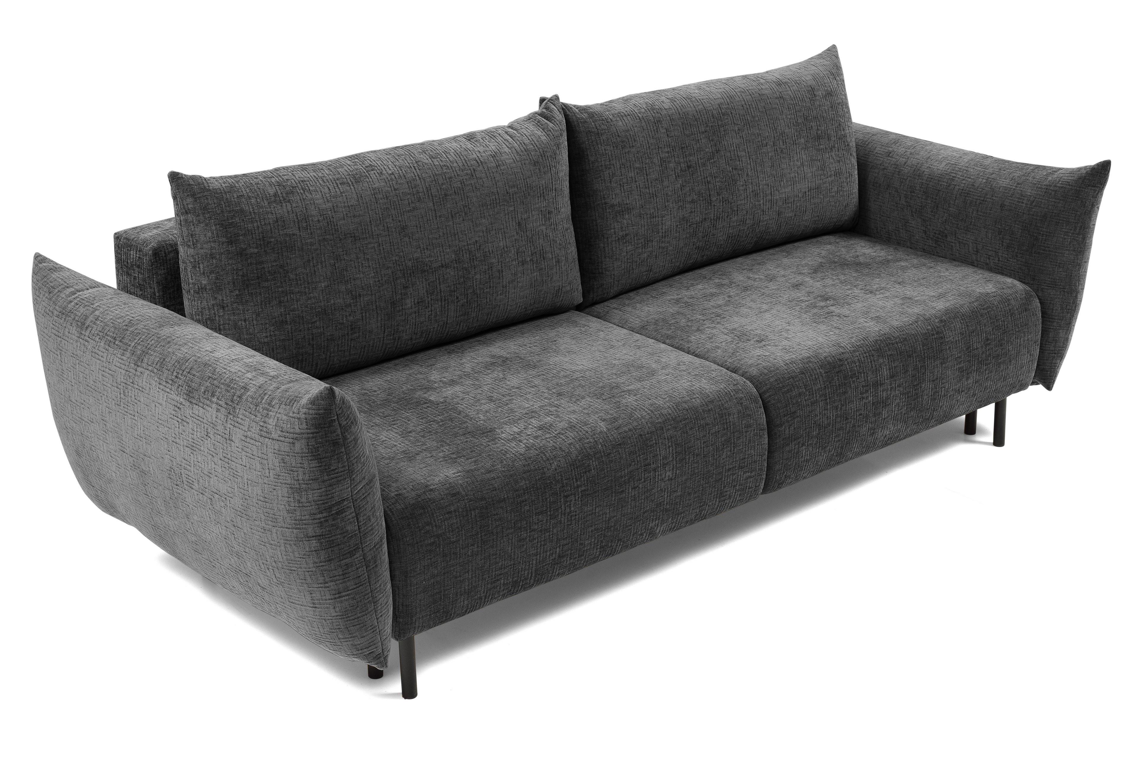 BETTSOFA UNO Graphitfarben Chenille-Stoff mit Schlaffunktion - Graphitfarben, Holz (240/90/108cm) - MASSENO