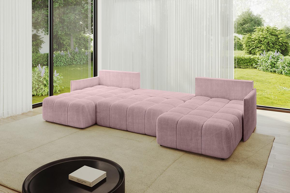 WOHNLANDSCHAFT LONLI-U 355x189x68 Rosa Cord - Rosa, Holzwerkstoff/Kunststoff (355/68/189cm) - ALTDECOR