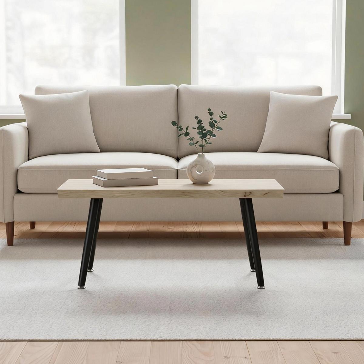 COUCHTISCH aus MDF Stahl Eiche - Eichefarben/Schwarz, Holzwerkstoff/Metall (100/50/45cm) - HOMCOM