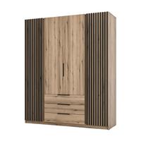 KLEIDERSCHRANK Nehir Korpus Eiche Evoke, Front Eiche Evoke/Schwarz 200 cm - 4T3S Modern mit Schubladen und 2 Lamellentüren außen - Eichefarben, Holzwerkstoff/Kunststoff (200/239/61.9cm) - AX Living