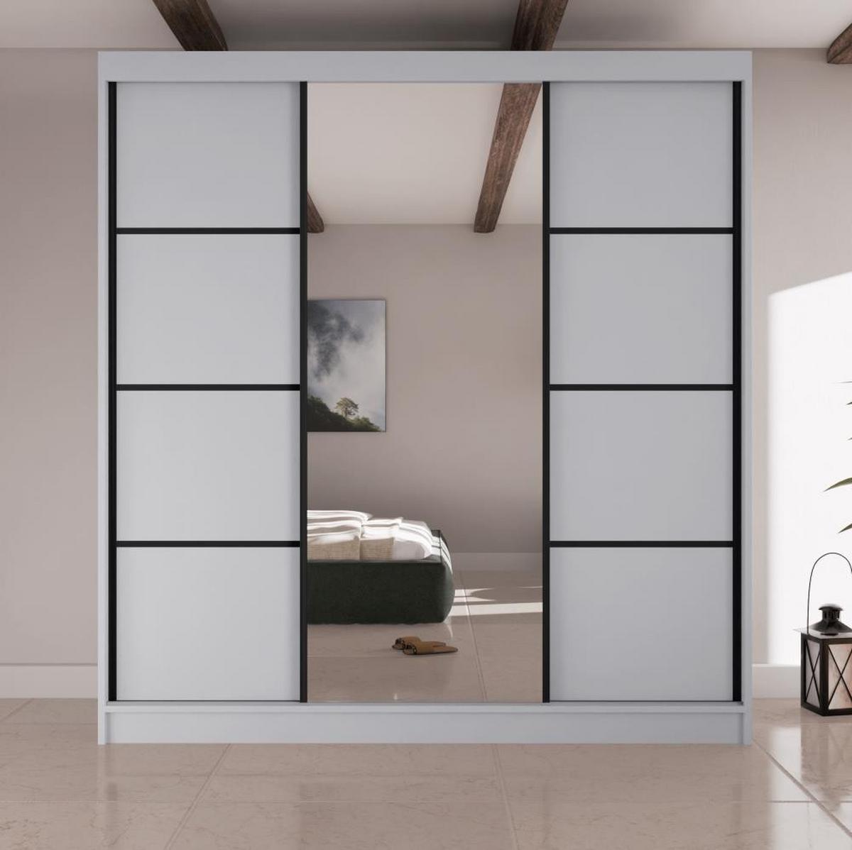 SCHWEBETÜRENSCHRANK Vilo II 200/61/215 weiß+schwarz - Schwarz/Weiß, Holzwerkstoff (200/215/61cm) - Beautysofa