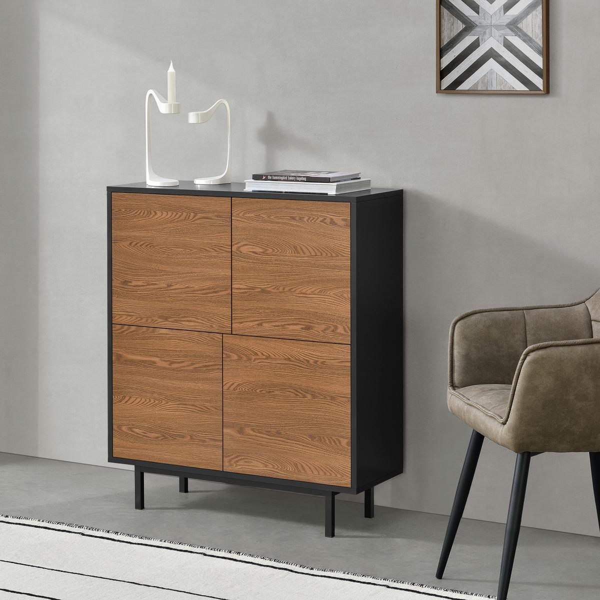 KOMMODE Gnosjö - Dunkelbraun/Schwarz, Holzwerkstoff/Metall (80/93/30cm) - [en.casa]