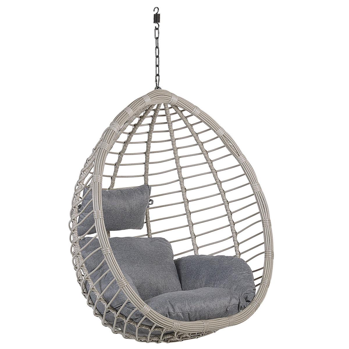 HÄNGESESSEL mit Gestell PE Rattan grau 97 cm Tollo - Grau, Kunststoff (106/199/97cm) - Beliani