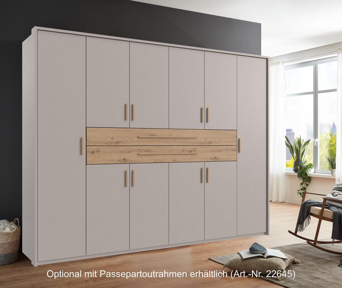 DREHTÜRENSCHRANK B270/H208/T58 cm Beige Grau, Kleiderschrank mit 2 großen Schubkästen & Griffen in Eiche Artisan Dekor / 22642 - Greige/Eiche Artisan, Holzwerkstoff/Kunststoff (270/208/58cm) - luma-home
