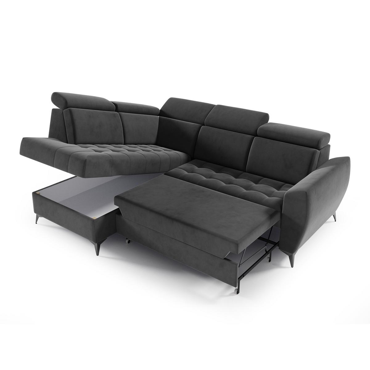 ECKSCHLAFSOFA Aurora II mit verstellbare Kopfstützen, Anthrazit, links - Anthrazit/Schwarz, Textil (266/204cm) - Beautysofa