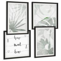 BILDER SET 4er Set - 50x50 cm & 40x60 cm Schwarzer Rahmen - Die Blätter der Pflanzen sind grünlich-grau. - Schwarz, Kunststoff (50/50cm) - TULUP
