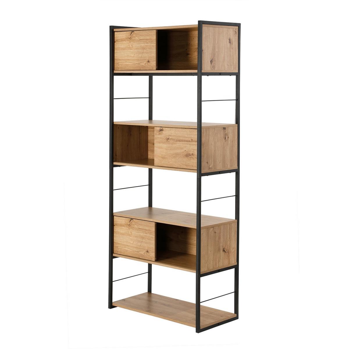 BÜCHERREGAL mit 3 Schiebetüren 40/196,5/80 cm - Eschefarben, Holzwerkstoff (40/196.5/49cm) - Calicosy