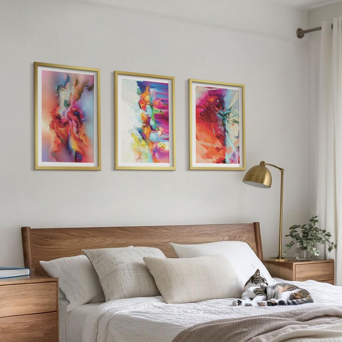 BILDER SET 3er Set - 40x60 cm Goldrahmen - Farbenfrohe Abstraktionen der Form - Goldfarben, Kunststoff (40/60cm) - TULUP
