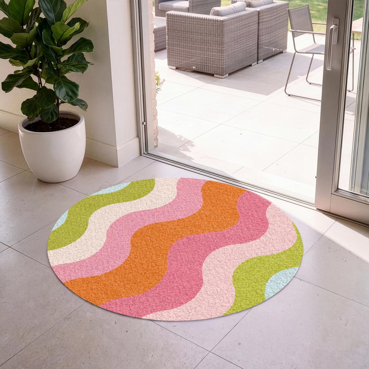 FUSSMATTE Bahnen - Wellen - Bunt - Vertikal Fußabtreter 120x120 cm - Multicolor, Kunststoff (120/0.4cm) - MuchoWow