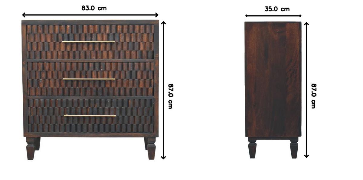 KOMMODE Rich-Velvet-Mocha-Finish, 3 Schubladen, Dunkelbraun - Dunkelbraun, Holz/Metall (35/87/83cm) - Artisan Furniture