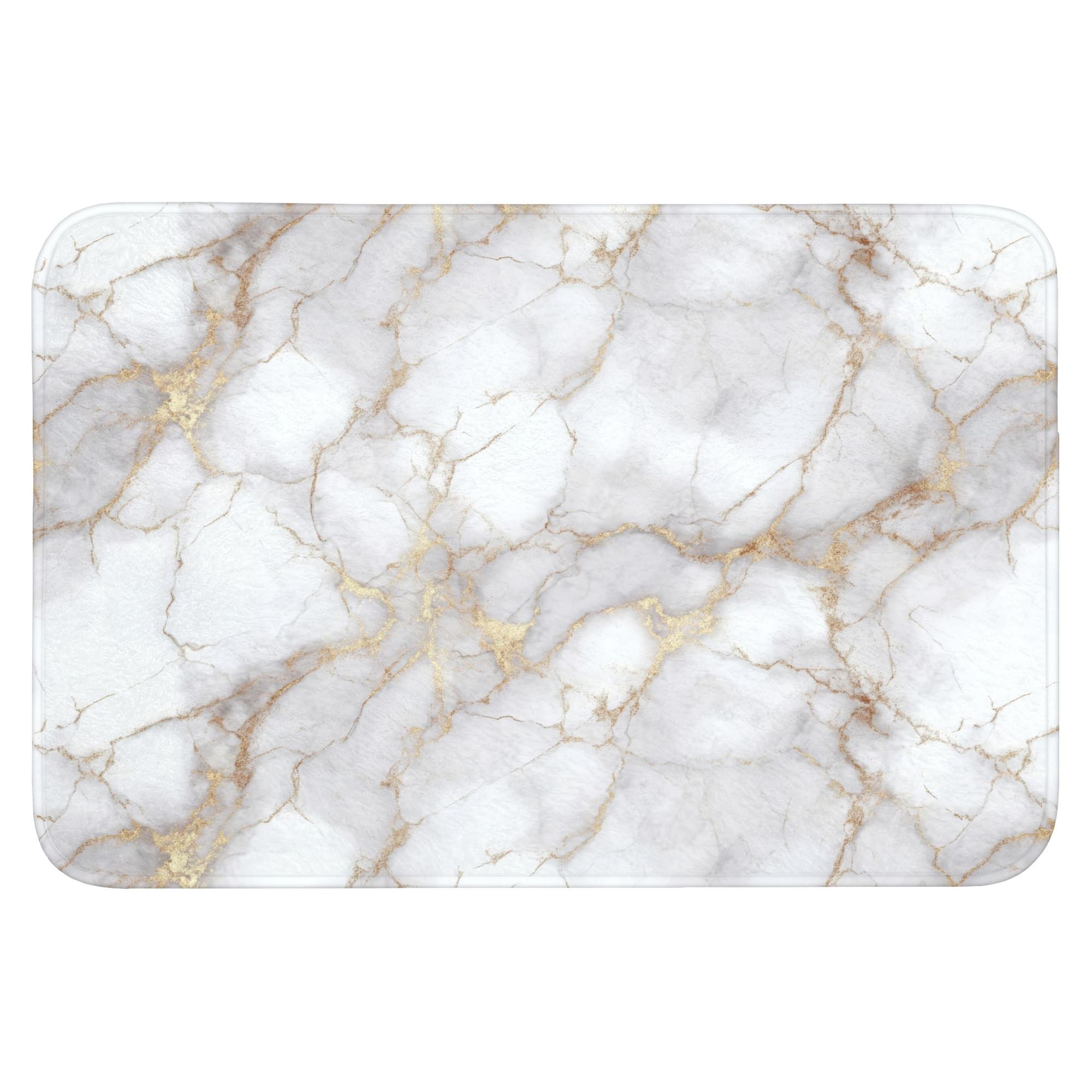 BADEMATTE Weiß - Gold - Marmor - Grau Badvorleger 90x60 cm - Weiß, Textil (90/60cm) - OnlyWow
