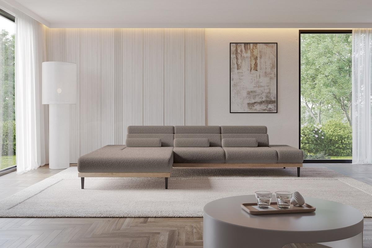ELEKTRISCHES ECKSOFA Links MONA 316x205x85 Braun Bouclé - Dunkelbraun/Braun, Holzwerkstoff/Textil (316/205cm) - ALTDECOR