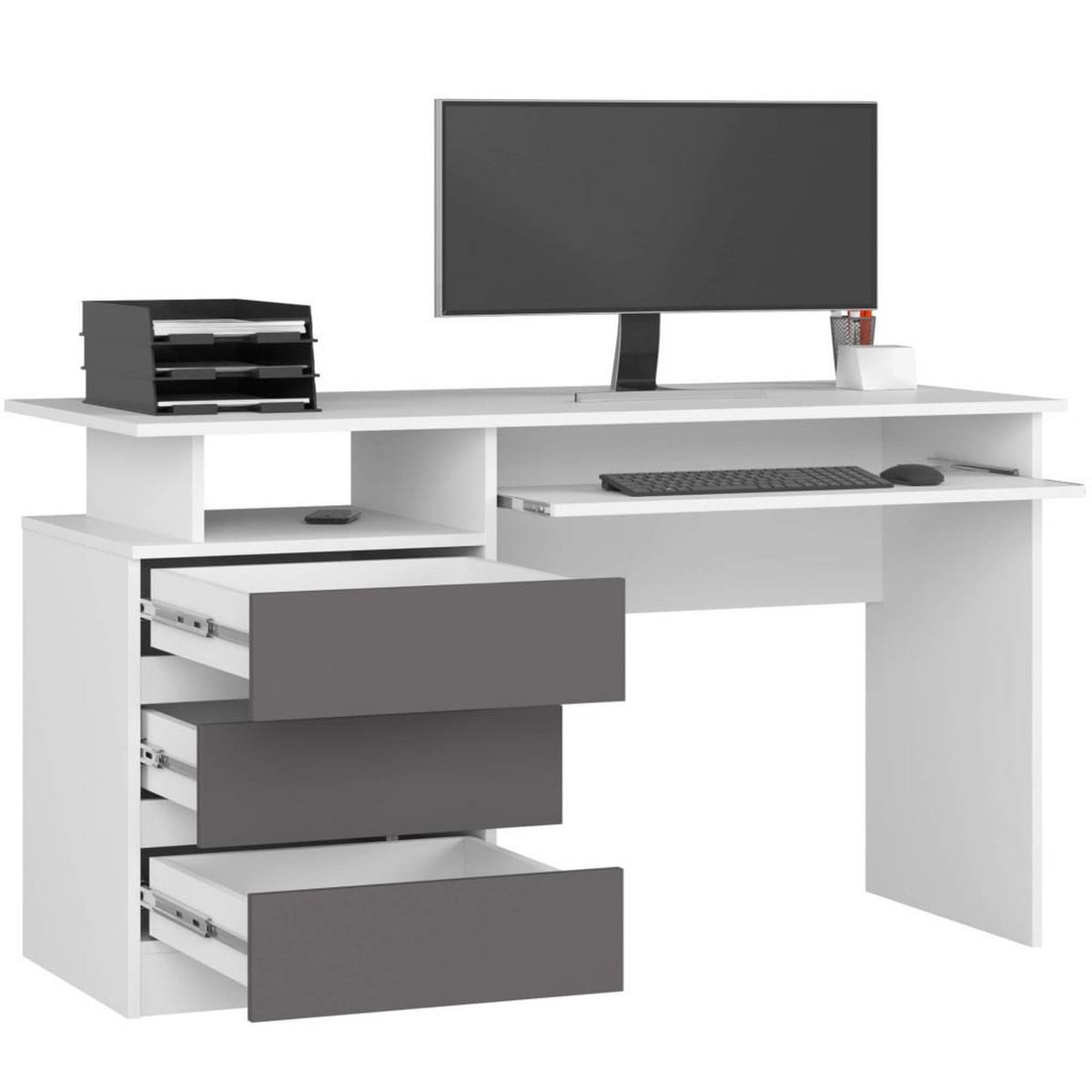 SCHREIBTISCH Weiß, Graphit 77/135/60 - Weiß/Grau, Holzwerkstoff (50/120/77cm) - RAUMHIRSCH FURNITURE