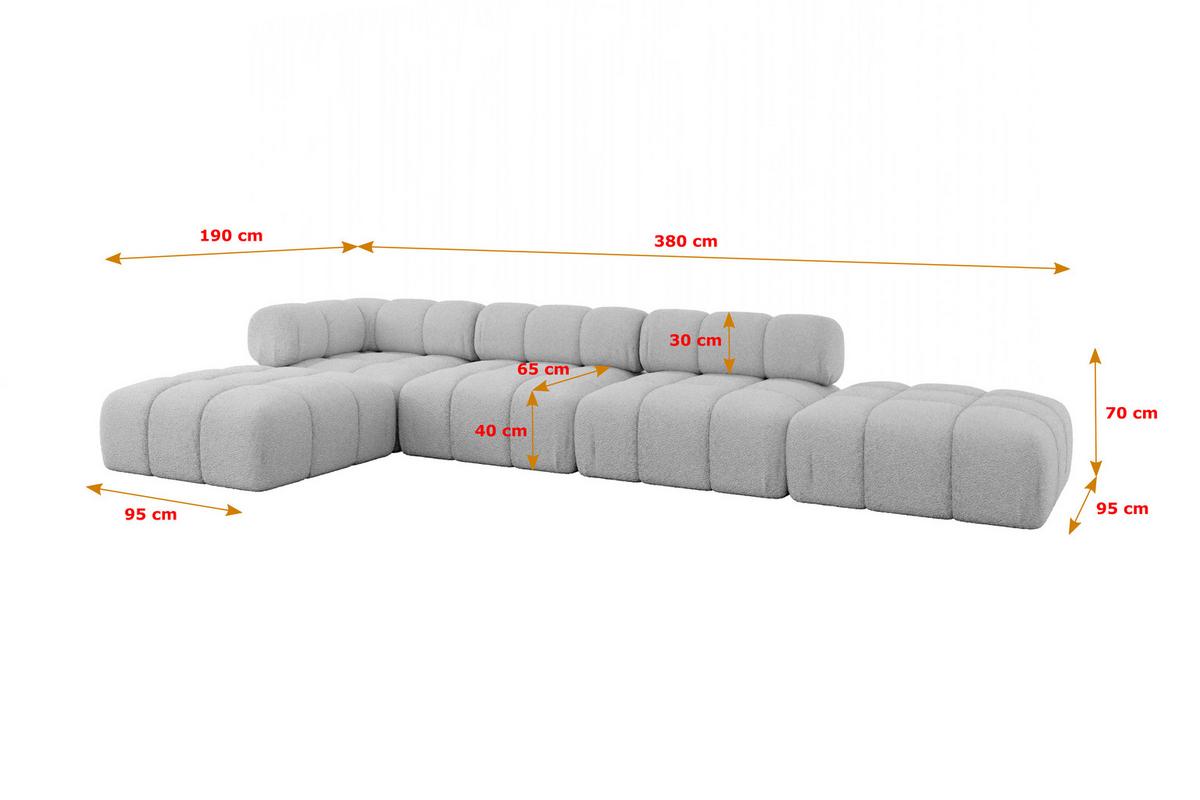 ECKSOFA modulares Sofa Kerru-L2 - 380x190x70 cm Hellgrau Bouclé - Hellgrau, Holzwerkstoff/Textil (380/190cm) - ALTDECOR