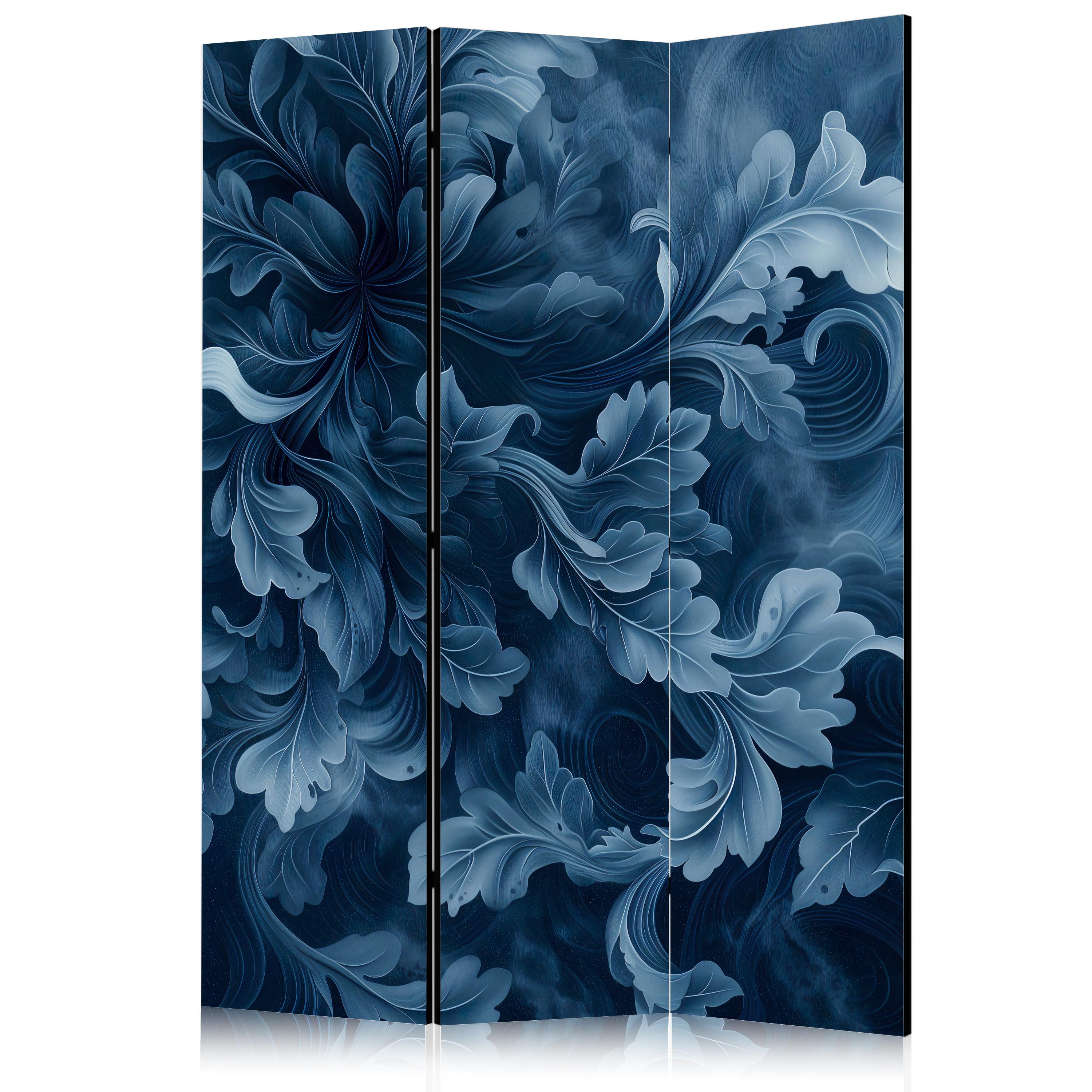 PARAVENT Akustik 3-tlg 135x172 cm Blaue Bl tter Ornamente - Blau, Holz/Textil (135/172/3cm) - Muralo