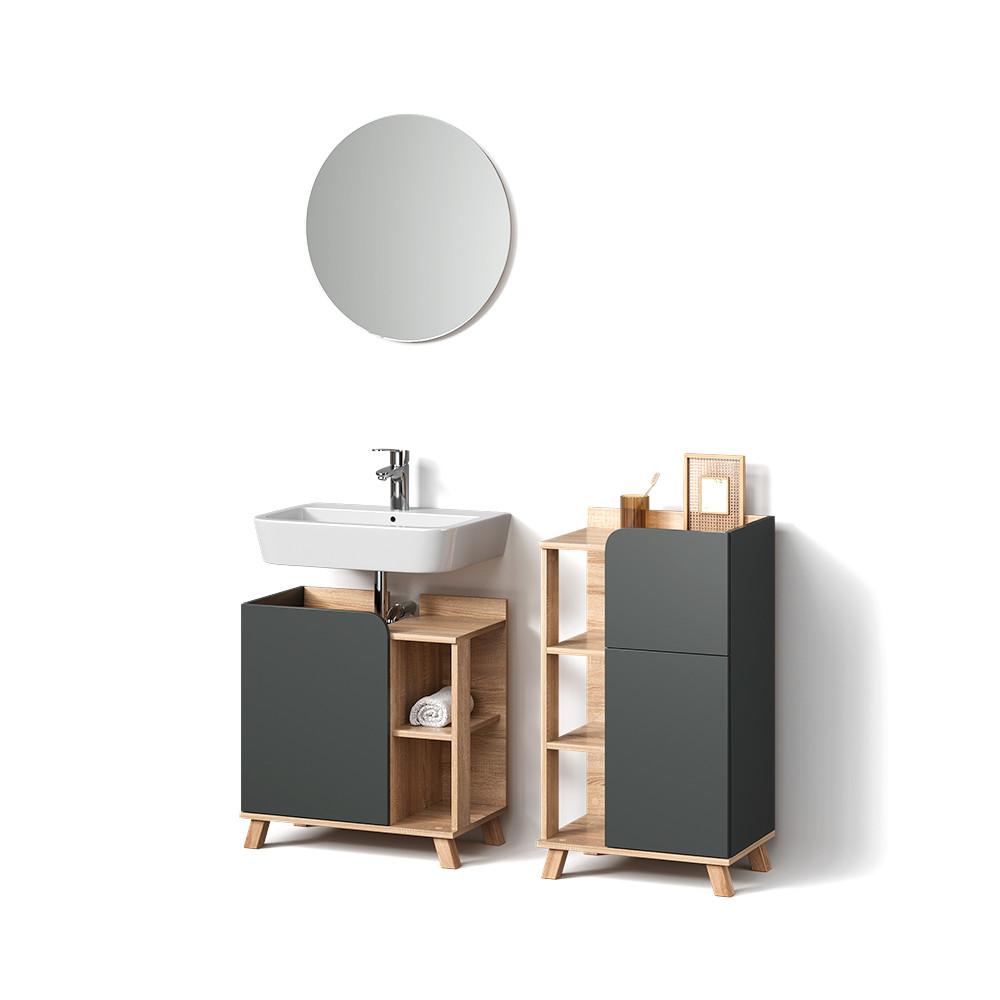 BADMÖBEL-SET Marano Anthrazit 3 Teile, mit Midischrank - Anthrazit, Holzwerkstoff (35/65/60cm) - Livinity®