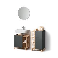 BADMÖBEL-SET Marano Anthrazit 3 Teile, mit Midischrank - Anthrazit, Holzwerkstoff (35/65/60cm) - Livinity®