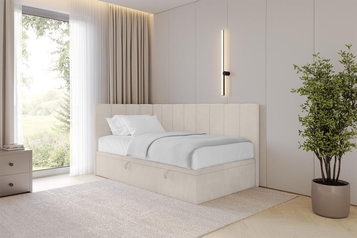 EINZELBETT Jugendbett mit Bettkasten Rechts, mit Matratze - LOVY 100x200 Beige - Beige, Holzwerkstoff/Textil (100/200cm) - ALTDECOR