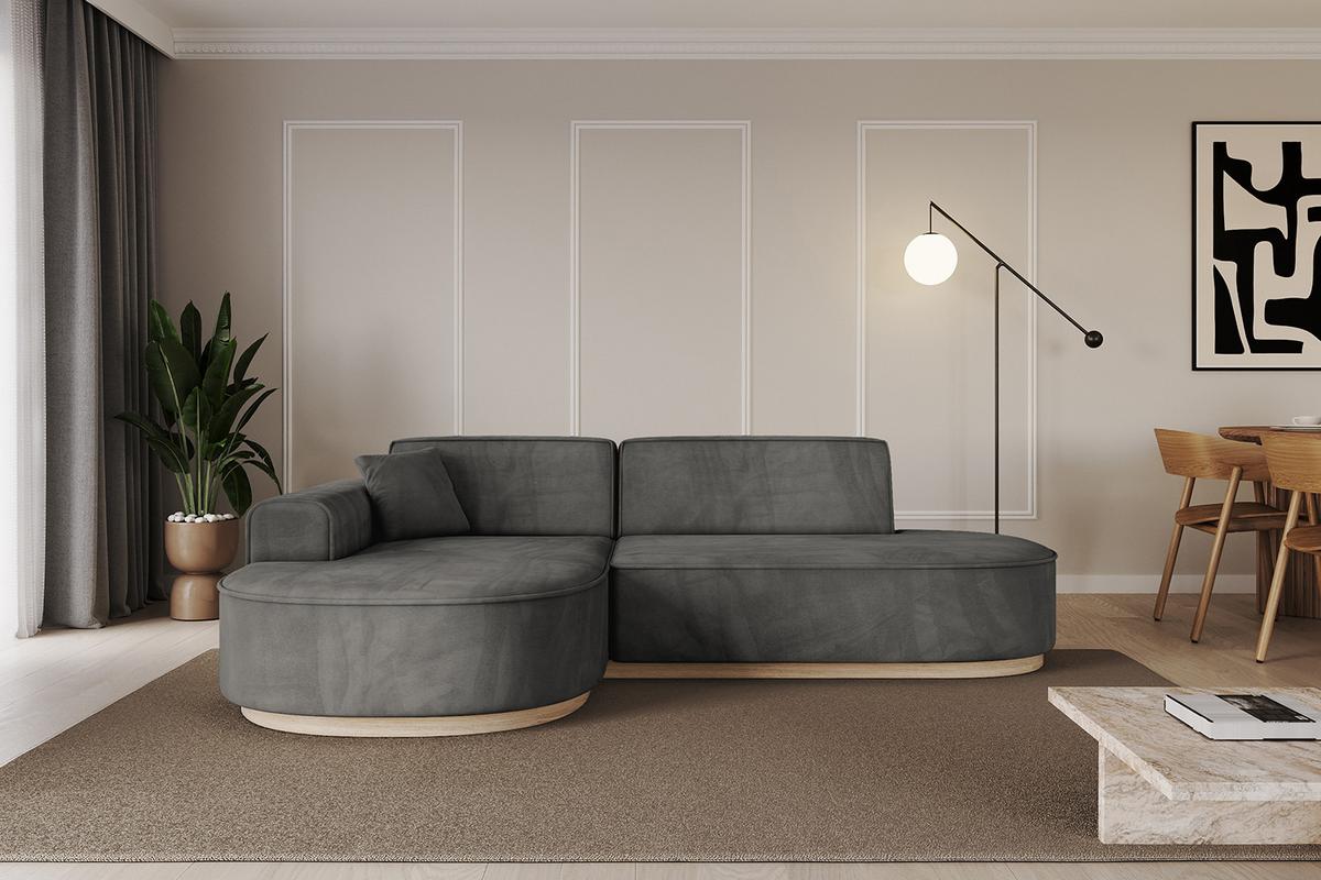 ECKSOFA Ottomane Links MARI-L1-v1 - 243x171x83 cm Dunkelgrau Velours - Dunkelgrau, Holzwerkstoff/Textil (243/171cm) - ALTDECOR