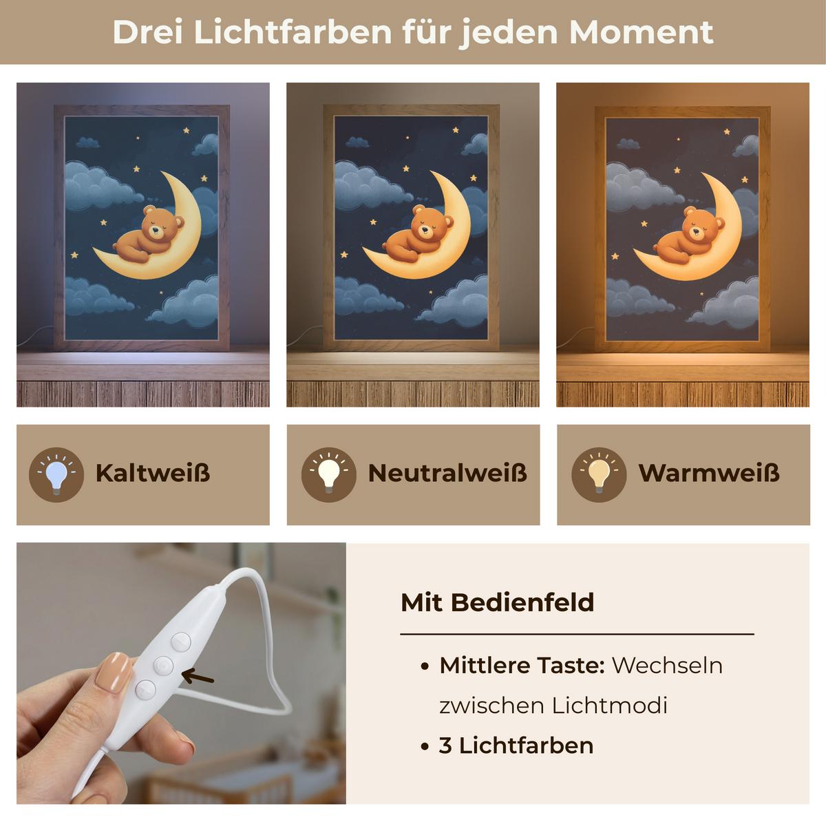 NACHTTISCHLAMPE Teddybär - Mond - Wolken - Sterne 20x30 cm - Dunkelblau, Holzwerkstoff (8/20/30cm) - OnlyWow