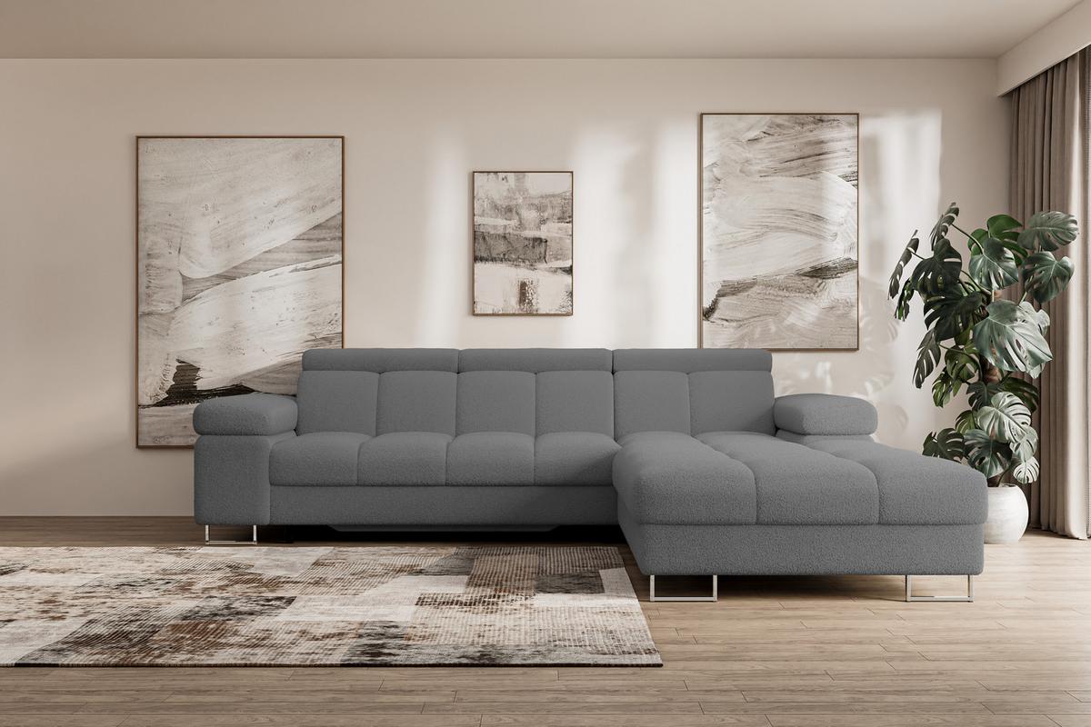 ECKSOFA mit Schlaffunktion Ottomane Rechts COMA L 271x203x79 Grau Bouclé - Chromfarben, Holzwerkstoff/Textil (203/271cm) - ALTDECOR