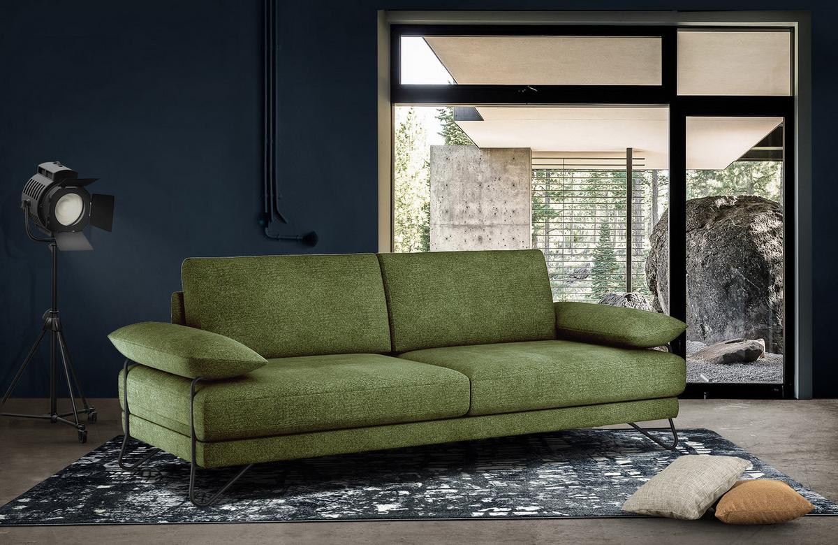 SOFA LORI 3-Sitzer, olivgrün - Schwarz/Olivgrün, Holzwerkstoff/Textil (245/87/96cm) - Wozimo