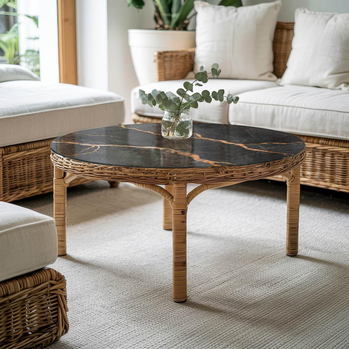 TISCHPLATTE fi100 cm Marmormuster mit Adern - Rotbraun/Schwarz, Glas (100/100/0.4cm) - TULUP