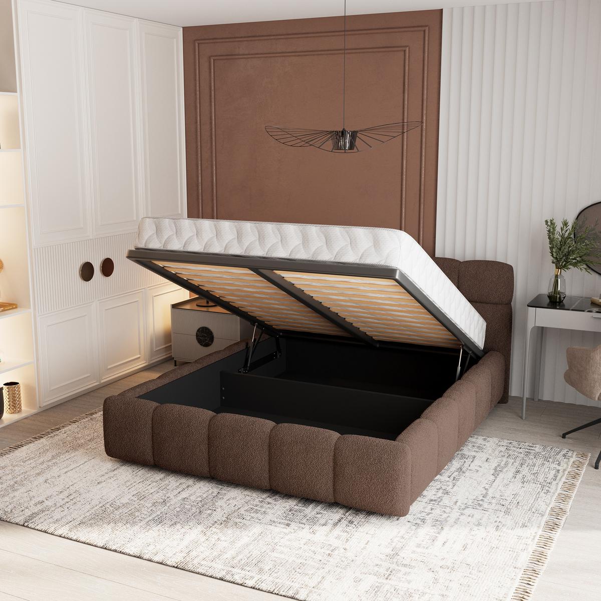 POLSTERBETT FARU Q 160x200 cm mit Bettkästen - Braun - Braun, Holz (160/200cm) - MASSENO