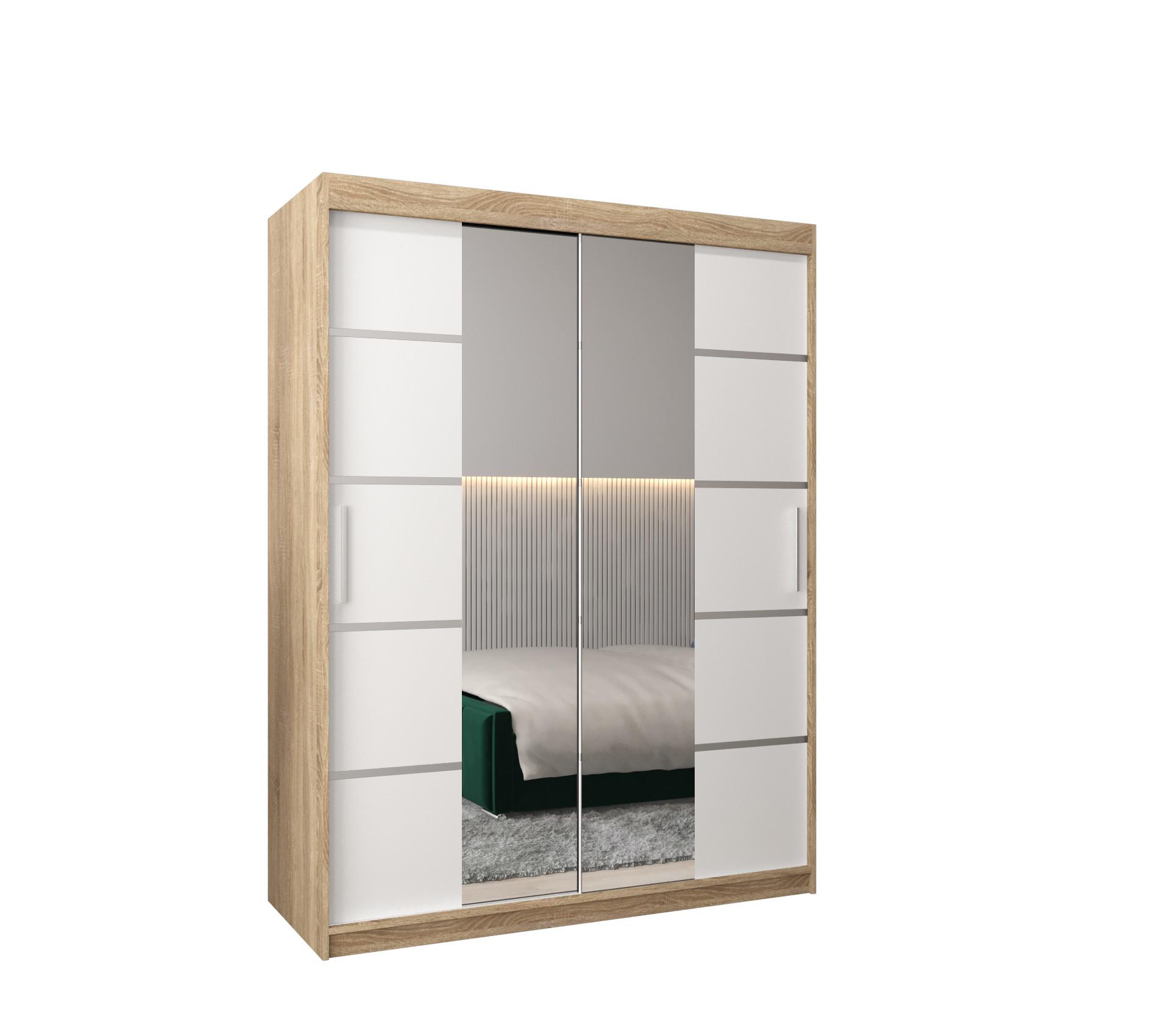 SCHWEBETÜRENSCHRANK 200/150/62 2-türig - Silberfarben/Weiß, Holz/Kunststoff (150/200/62cm) - MÖBEL KRYSPOL