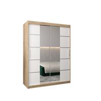 SCHWEBETÜRENSCHRANK 200/150/62 2-türig - Silberfarben/Weiß, Holz/Kunststoff (150/200/62cm) - MÖBEL KRYSPOL