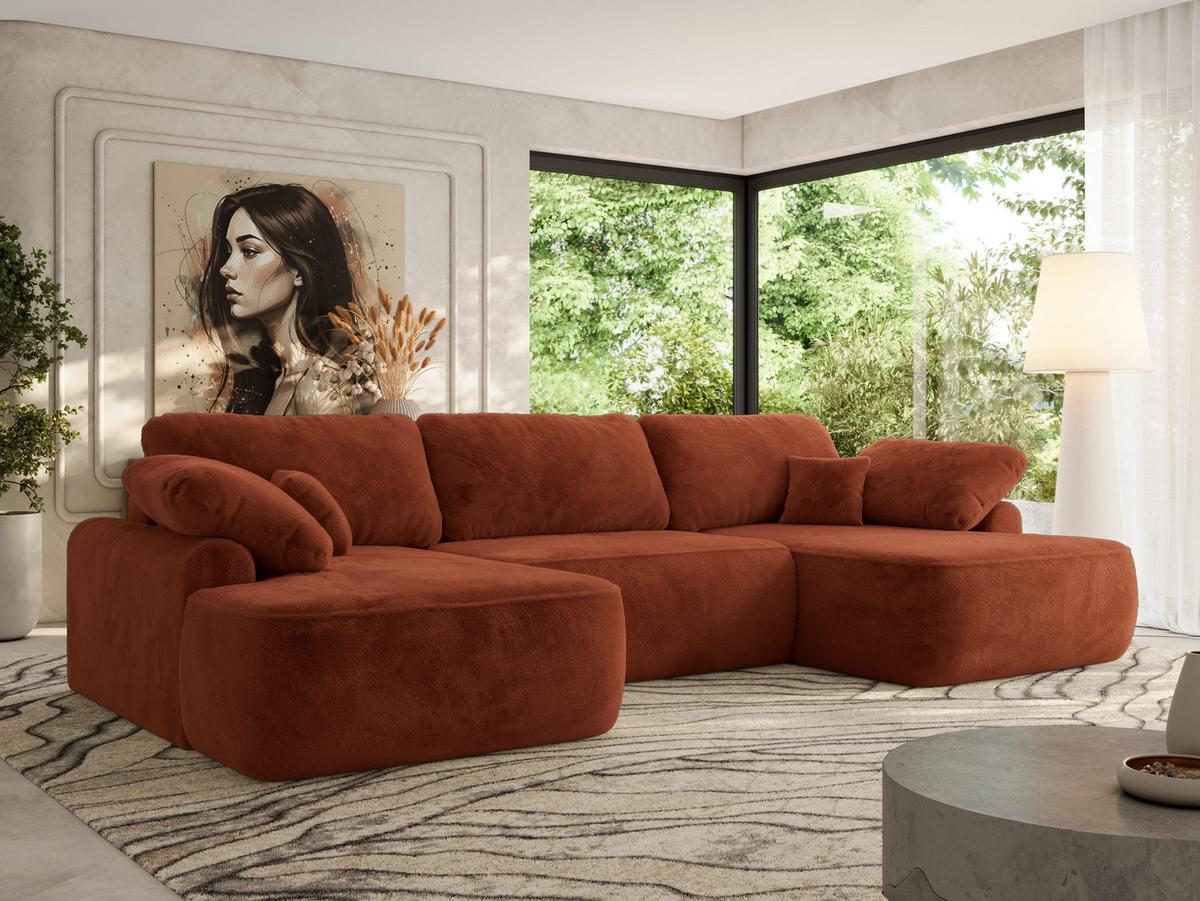WOHNLANDSCHAFT CUBO U Orange Plüsch - Schwarz/Orange, Kunststoff/Textil (370/100/187cm) - MKS