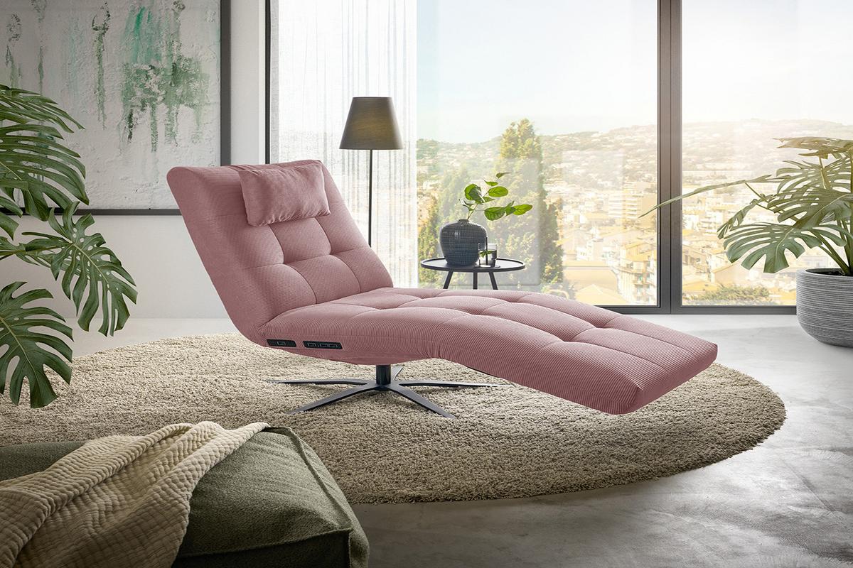RELAXLIEGE LETICIA Pink Cord Drehbar (360°), Relaxfunktion - Schwarz/Rosa, Textil/Metall (82/115/156cm) - KAWOLA