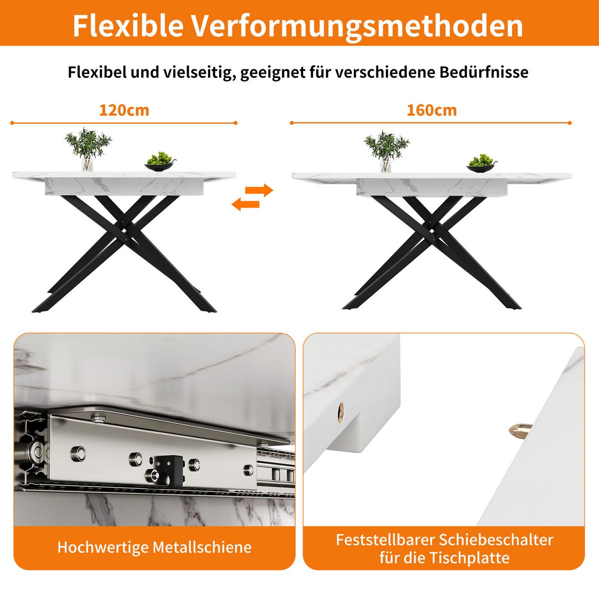 TISCHGRUPPE 7-teilig Ausziehtisch Marmoroptik Weiß & 6x 360° Drehstühle Beige - Schwarz/Weiß, Holzwerkstoff/Textil (160/77/80cm) - Urban Meuble