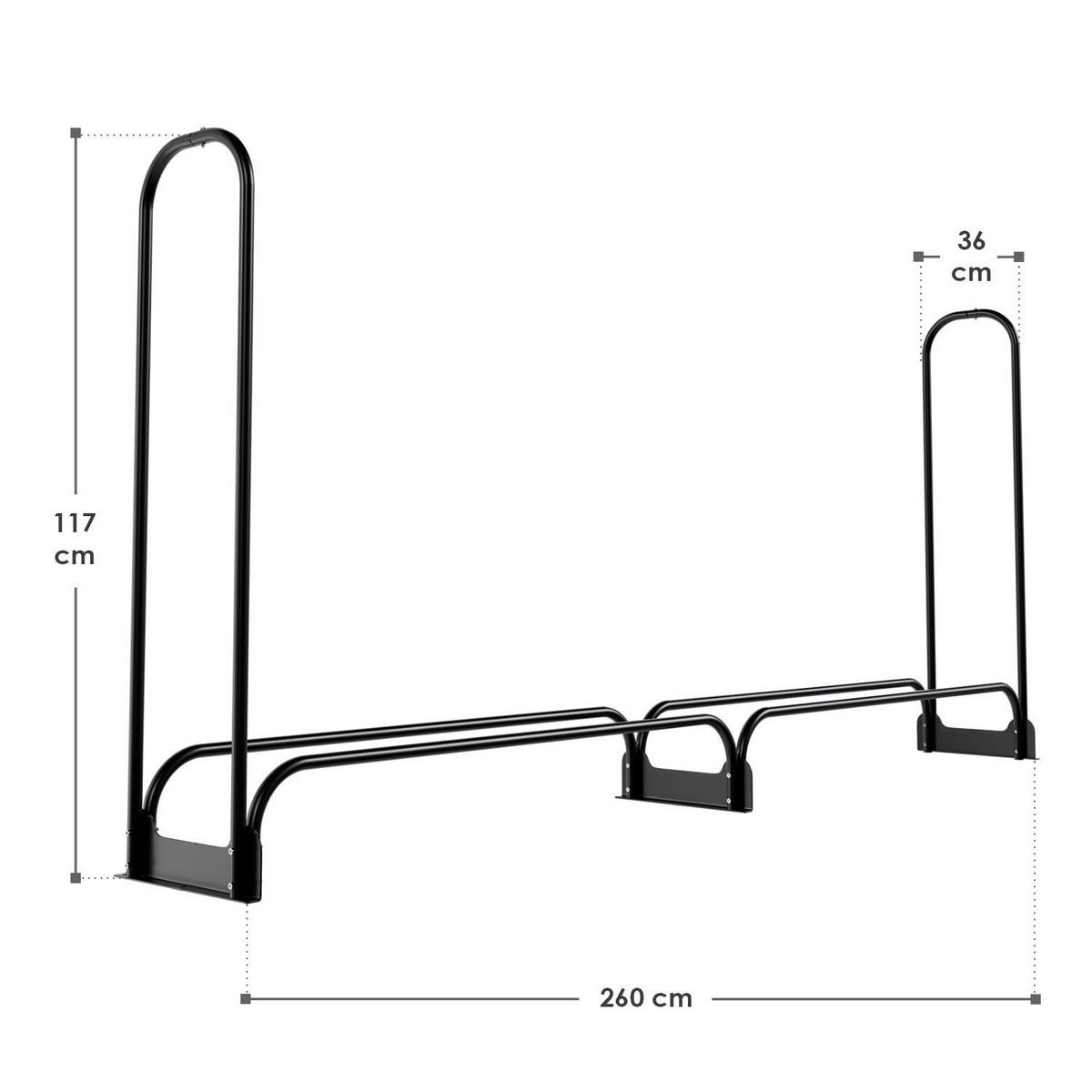 KAMINHOLZREGAL mit Abdeckung - Schwarz, Metall (260/117/36cm) - Juskys