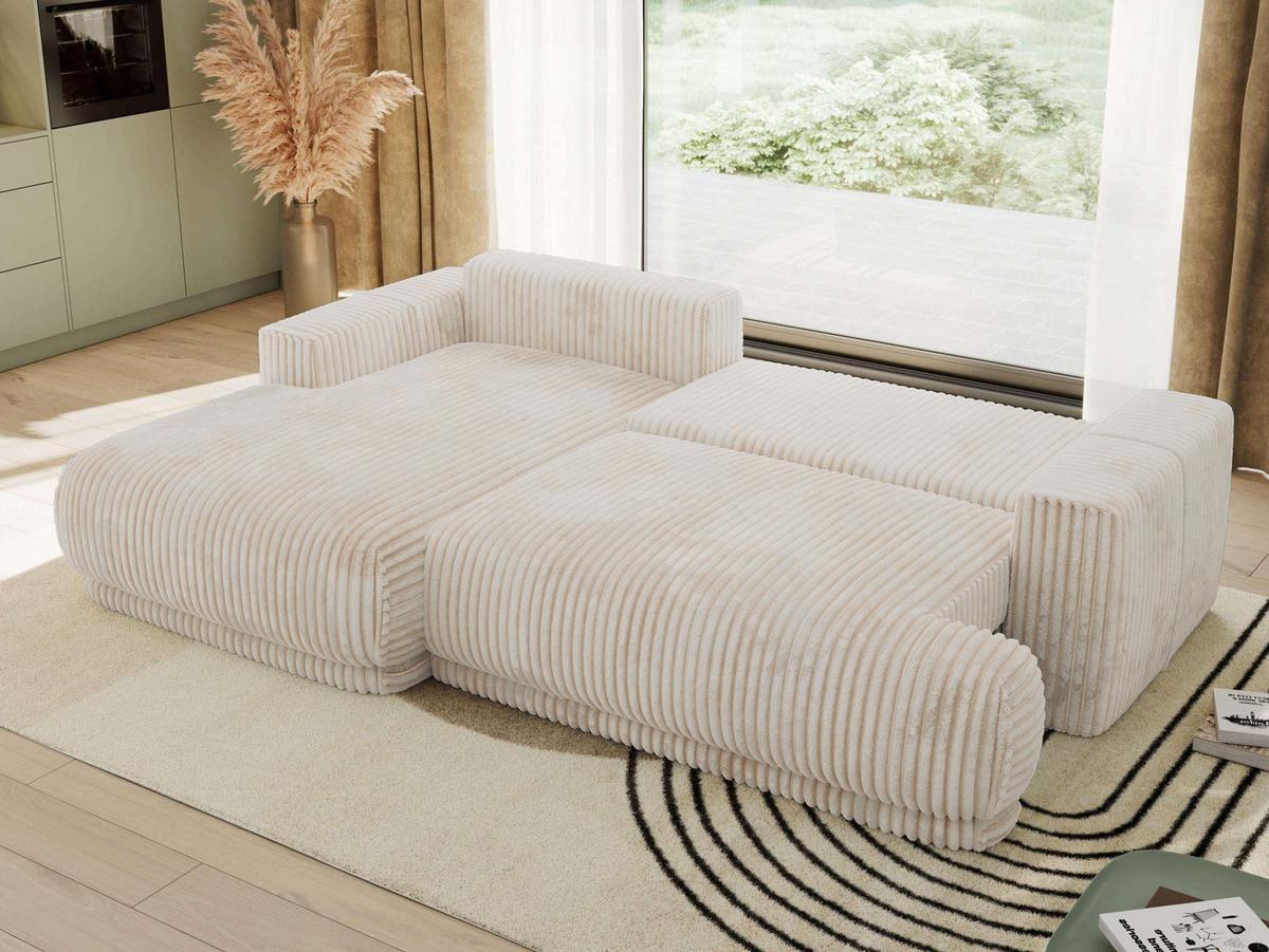 ECKSCHLAFSOFA RINA L Beige Cord - links - Beige/Schwarz, Kunststoff/Textil (266/172cm) - MKS