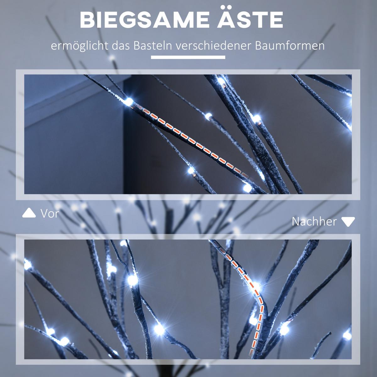 150 cm Kunstbaum, Birkenbaum mit 96 LED, Kunstschnee für Party, Braun - Braun, Kunststoff (22/150/22cm) - HOMCOM