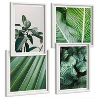 BILDER SET 4er Set - 50x50 cm & 40x60 cm Weißer Rahmen - Tropische Blätter in Grün - Weiß, Kunststoff (50/50cm) - TULUP