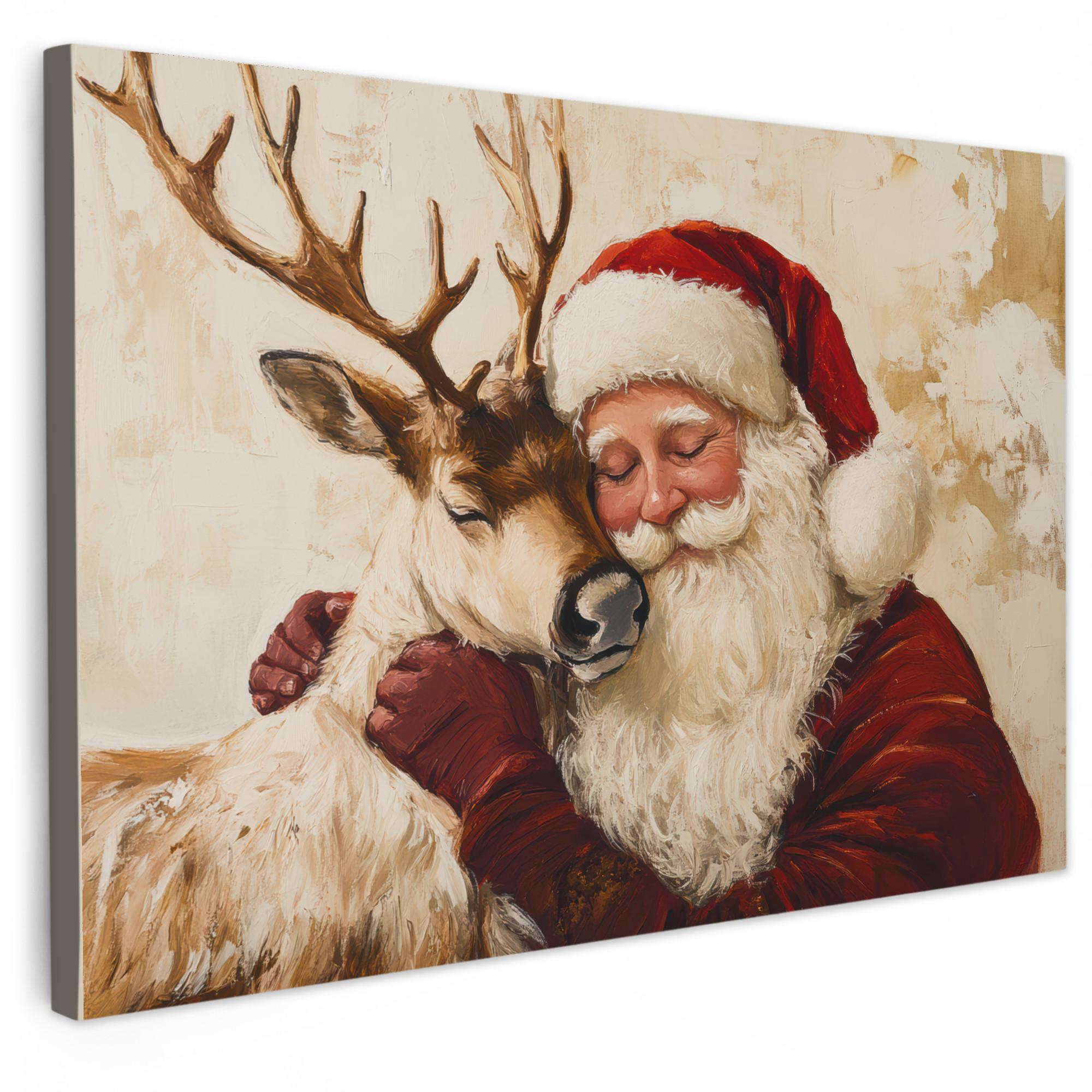 LEINWANDBILD Weihnachtsmann - Rentier - Weihnachten XXL 150x100 cm - Rotbraun, Textil (150/100cm) - MuchoWow