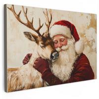 LEINWANDBILD Weihnachtsmann - Rentier - Weihnachten XXL 150x100 cm - Rotbraun, Textil (150/100cm) - MuchoWow