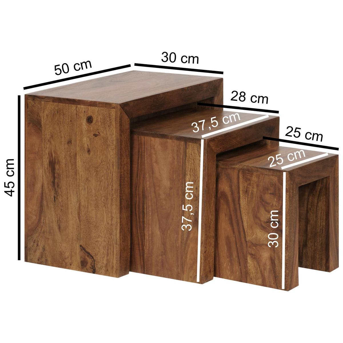 BEISTELLTISCH 3er Set Massivholz Landhausstil Natur MUMBAI, Dunkelbraun 30x50x45 cm - Dunkelbraun/Braun, Holz (50/30/45cm) - KADIMA DESIGN