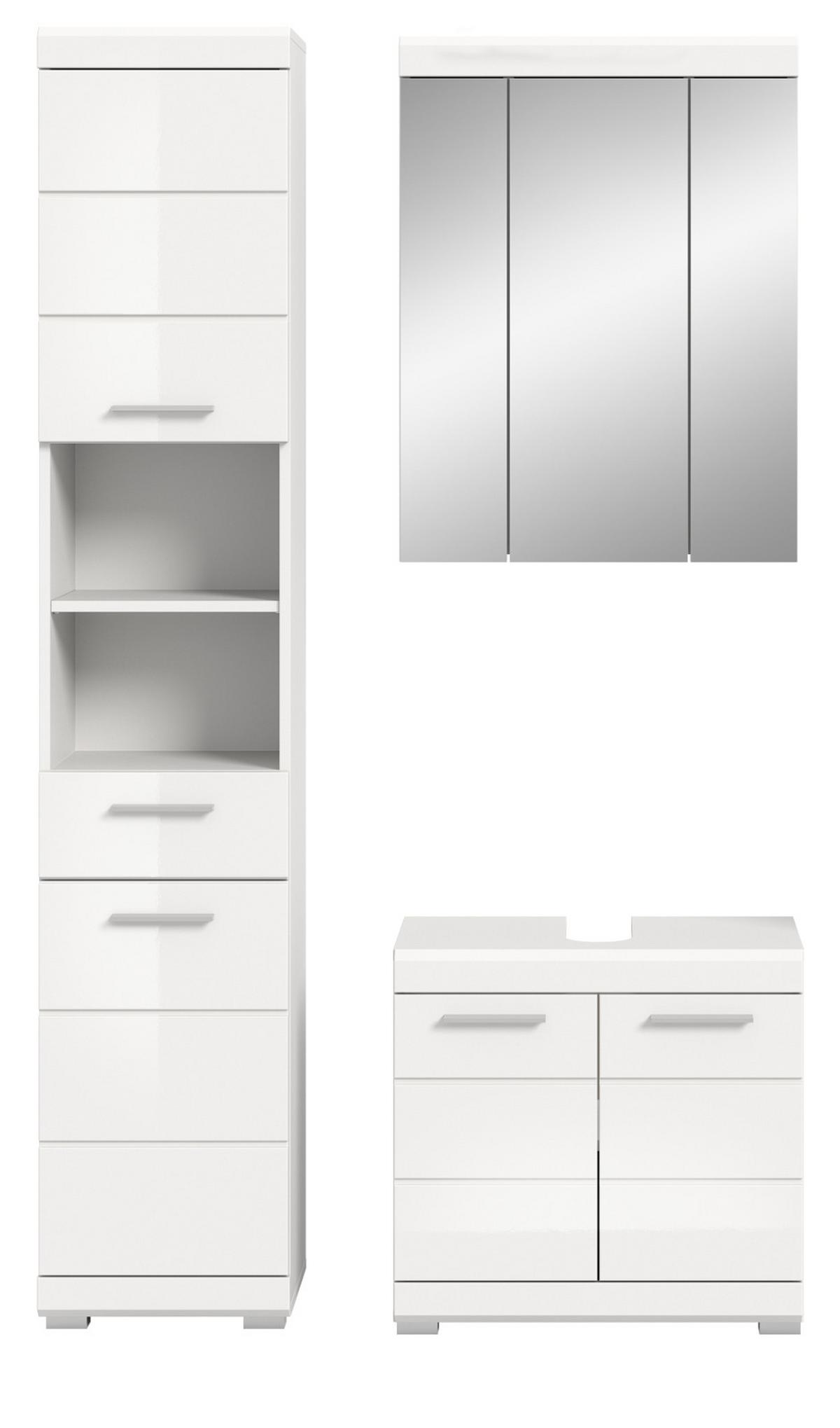 BADMÖBEL-SET weiß Hochglanz 3-teilig 112 cm, Komplettset mit viel Stauraum - Weiß Hochglanz, Glas/Holzwerkstoff (112/191/34cm) - Inn.Furn