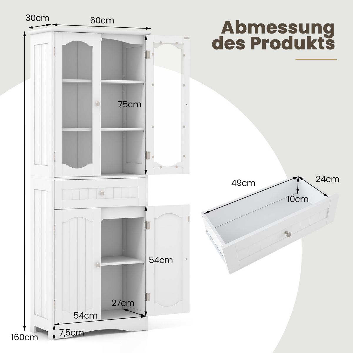 BADEZIMMERSCHRANK Weiß - Weiß, Holzwerkstoff (60/160/30cm) - COSTWAY