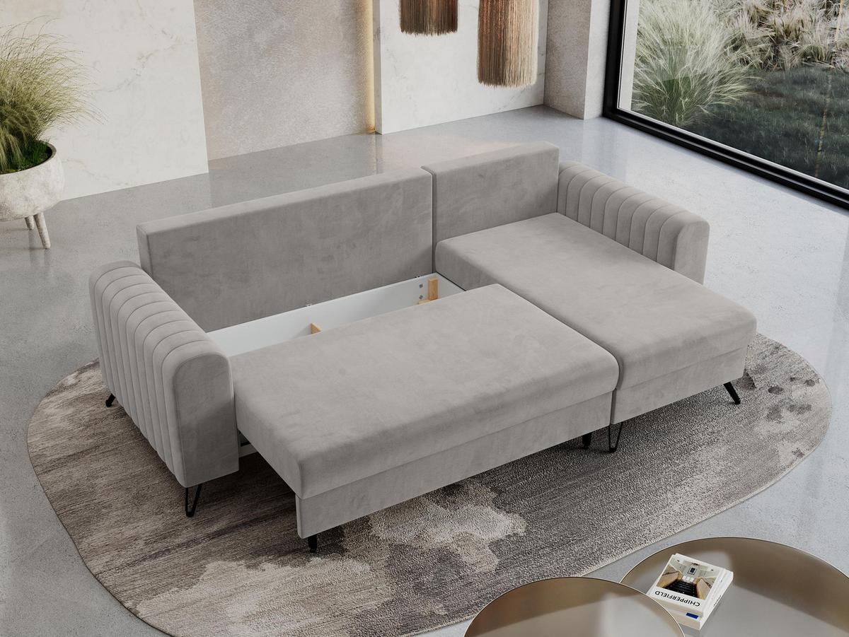 ECKSOFA Axel Velvet Hellgrau - Hellgrau/Schwarz, Textil/Metall (242/140cm) - MKS