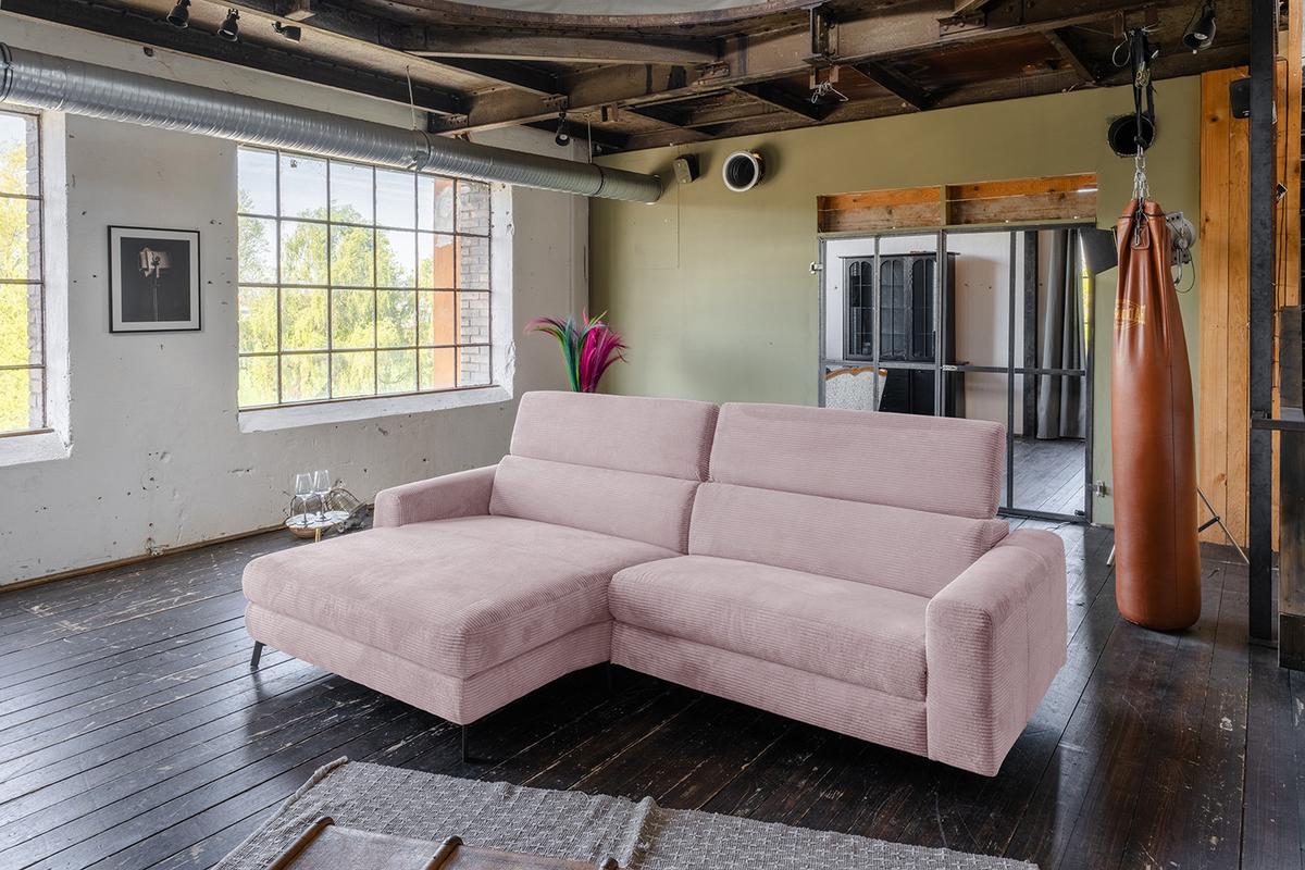 ECKSOFA LAISKA Pink Cord - Schwarz/Rosa, Textil/Metall (282/177cm) - KAWOLA