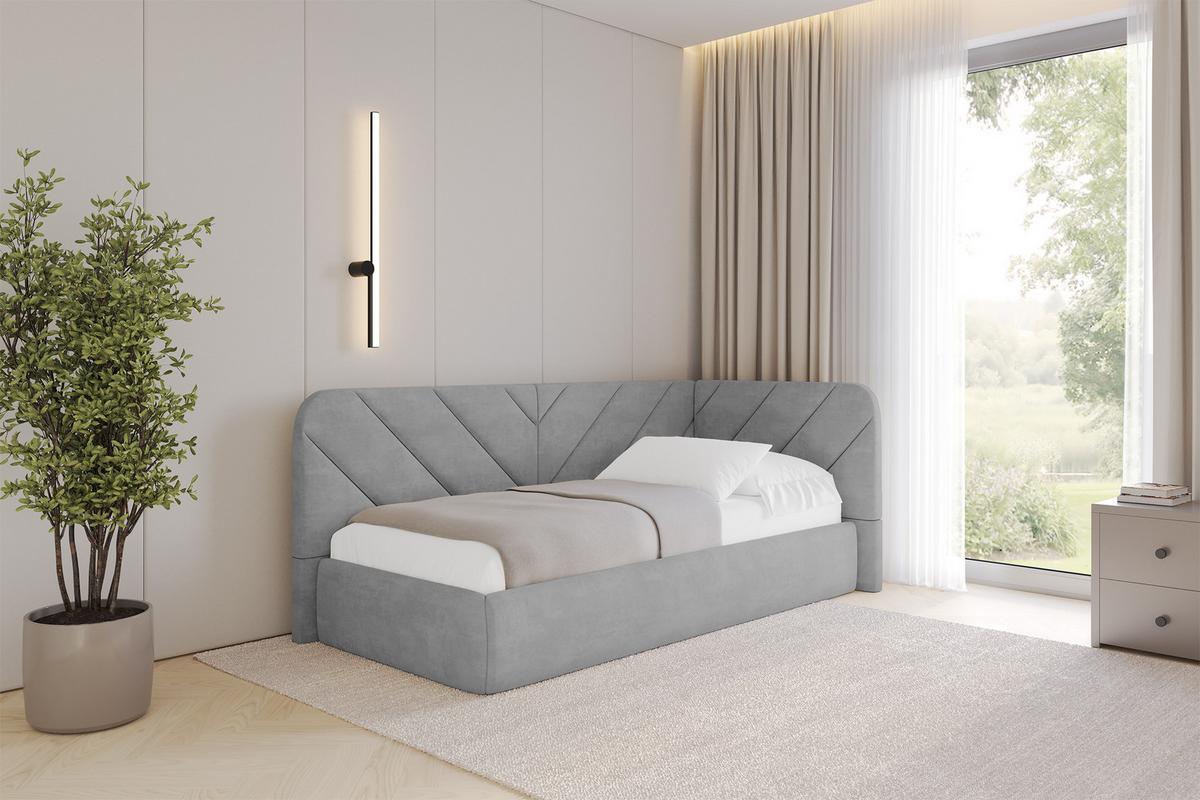 EINZELLBETT Jugendbett mit Bettkasten, Links - FIKY 80x200 Grau - Hellgrau, Holzwerkstoff/Textil (80/200cm) - ALTDECOR