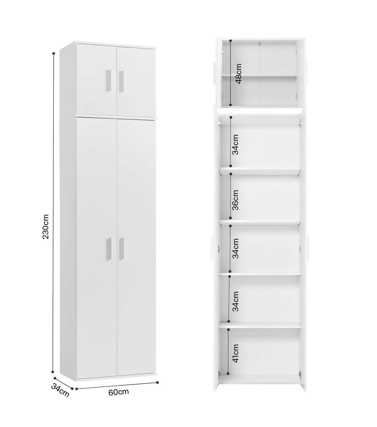 MEHRZWECKSCHRANK Der Extralange - Silberfarben/Weiß, Holzwerkstoff (60/230/34cm) - Mokebo